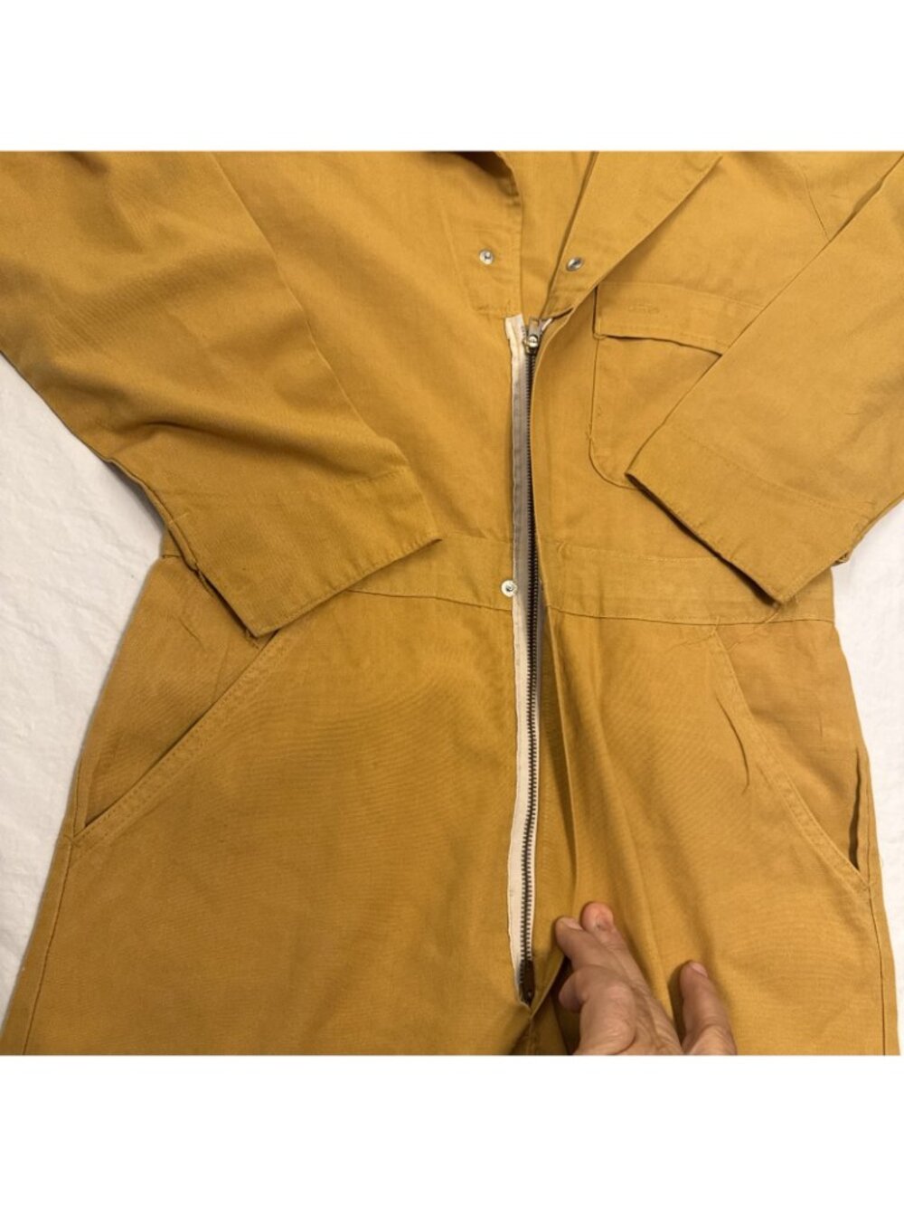 Vtg USA Women’s Mustard  Yellow Cotton Twill Artist Gardener  Jumpsuit W32" L29" - Picture 2 of 9